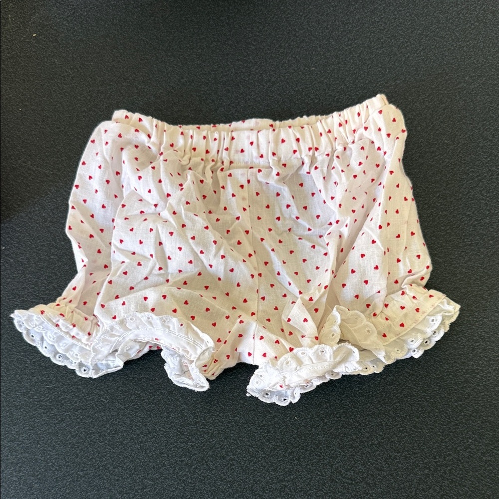 Girls' White Ruffle Bloomers with Red Heart Print